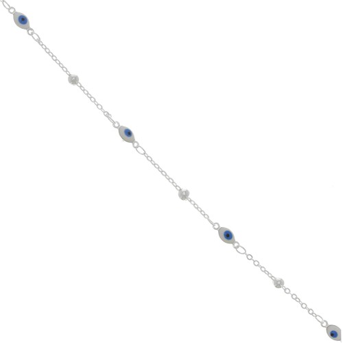 4mm cable mesh chain with small balls & eye in epoxy resin - Silver Tone x50cm