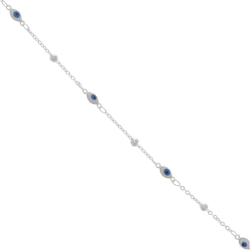 4mm cable mesh chain with small balls & eye in epoxy resin - Silver Tone x50cm