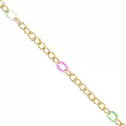 7mm cable chain with acetate rings - Gold Tone - Green - Pink x50cm