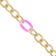 7mm cable chain with acetate rings - Gold Tone - Green - Pink x50cm