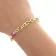 7mm cable chain with acetate rings - Gold Tone - Green - Pink x50cm