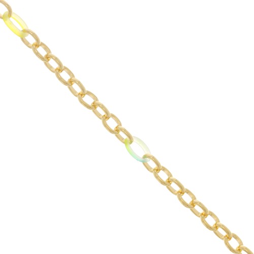 7mm cable mesh chain with acetate rings - Gold Tone - Blue - Yellow x50cm