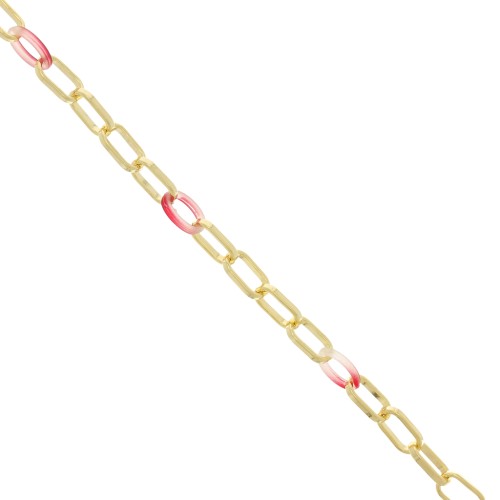 7mm Rectangle mesh chain with acetate rings - Gold Tone - Multicolored x50cm