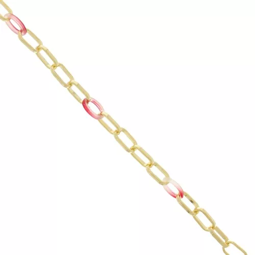 7mm Rectangle mesh chain with acetate rings - Gold Tone - Multicolored x50cm