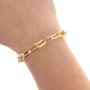 7mm Rectangle mesh chain with acetate rings - Gold Tone - Multicolored x50cm