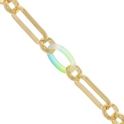 7mm Fancy mesh chain with acetate rings - Gold Tone - Blue - Yellow x50cm
