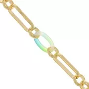7mm Fancy mesh chain with acetate rings - Gold Tone - Blue - Yellow x50cm