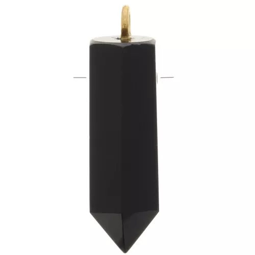 25x8mm 925 Sterling Silver Dyed gemstone pendulum - Black Onyx - Gold Tone x1