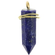 25x8mm 925 Sterling Silver Dyed gemstone pendulum - Lapis Lazuli - Gold Tone x1