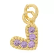 10x11mm Heart charm with zirconium oxide  - Gold Tone - Lilac x1