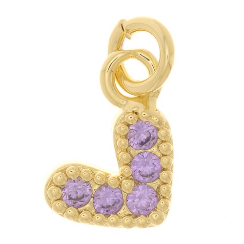 10x11mm Heart charm with zirconium oxide  - Gold Tone - Lilac x1
