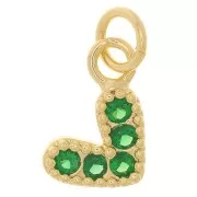 10x11mm Heart charm with zirconium oxide  - Gold Tone - Emerald Green x1
