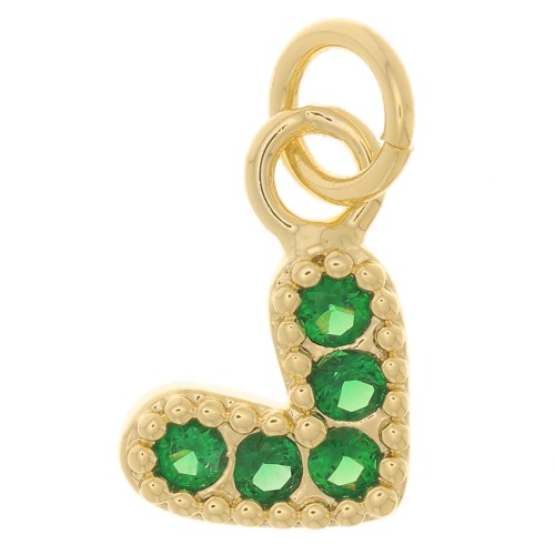 10x11mm Heart charm with zirconium oxide  - Gold Tone - Emerald Green x1