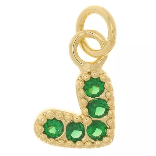 10x11mm Heart charm with zirconium oxide - Gold Tone - Emerald Green x1