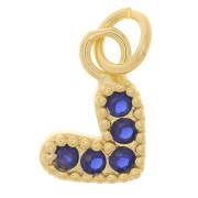 10x11mm Heart charm with zirconium oxide  - Gold Tone - Dark Blue x1
