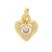 7.5x6.5mm Heart charm with zircon - Gold Tone - Crystal x1