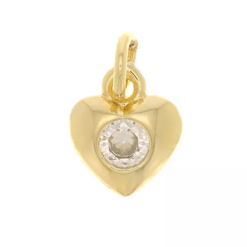 7.5x6.5mm Heart charm with zircon - Gold Tone - Crystal x1