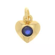 7.5x6.5mm Heart charm with zircon - Gold Tone - Dark Blue x1