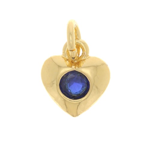 7.5x6.5mm Heart charm with zircon - Gold Tone - Dark Blue x1