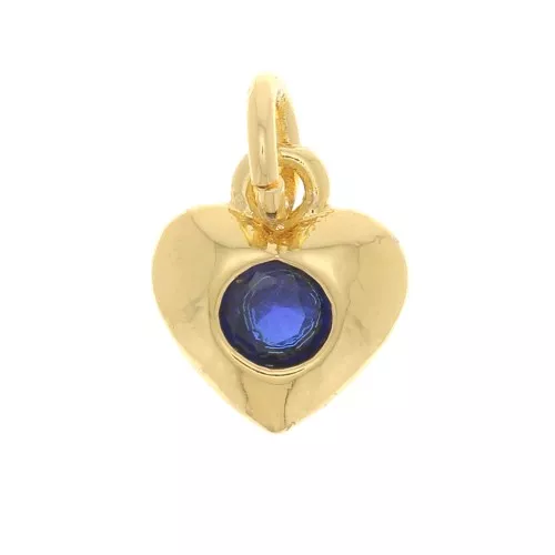 7.5x6.5mm Heart charm with zircon - Gold Tone - Dark Blue x1
