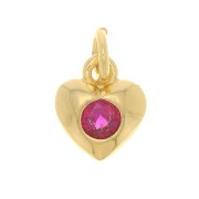 7.5x6.5mm Heart charm with zircon - Gold Tone - Fuchsia x1|raw }}