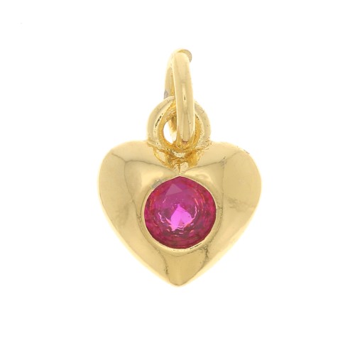 7.5x6.5mm Heart charm with zircon - Gold Tone - Fuchsia x1