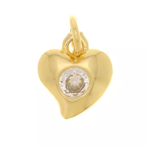 8x7mm Design heart charm with zircon - Gold Tone - Crystal x1