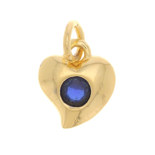 8x7mm Design heart charm with zircon - Gold Tone - Dark Blue x1