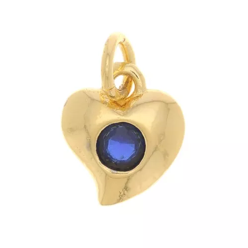 8x7mm Design heart charm with zircon - Gold Tone - Dark Blue x1