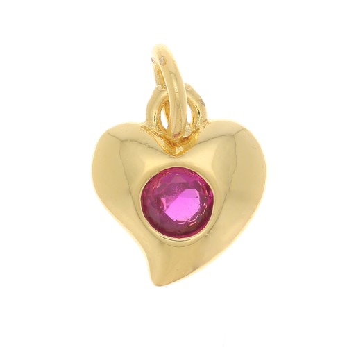 8x7mm Design heart charm with zircon - Gold Tone - Fuchsia x1