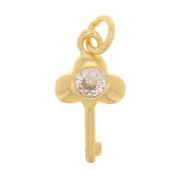 13x7mm Key Charm with zirconium oxide - Gold Tone - Crystal x1|raw }}