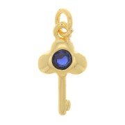 13x7mm Key Charm with zirconium oxide - Gold Tone - Dark Blue x1