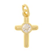 12x8mm Cross Charm with zirconium oxide - Gold Tone - Crystal x1