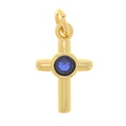 12x8mm Cross Charm with zirconium oxide - Gold Tone - Dark Blue x1|raw }}