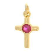 12x8mm Cross Charm with zirconium oxide - Gold Tone - Fuchsia x1|raw }}