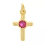 12x8mm Cross Charm with zirconium oxide - Gold Tone - Fuchsia x1