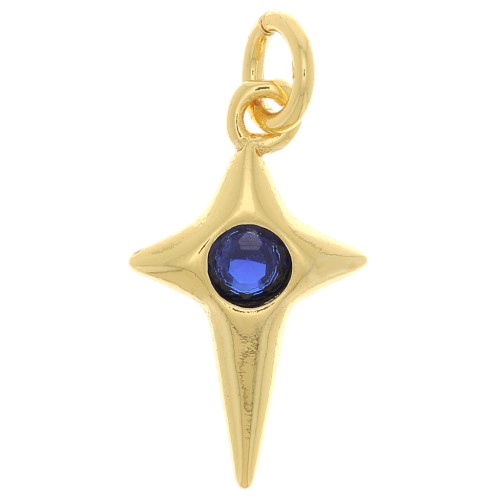 14x8mm Cross Charm with zirconium oxide - Gold Tone - Dark Blue x1