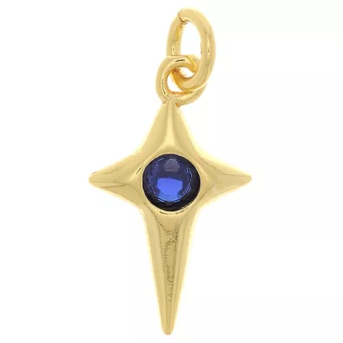 14x8mm Cross Charm with zirconium oxide - Gold Tone - Dark Blue x1