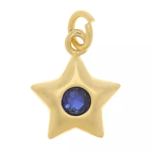 11x9mm Star Charm with zirconium oxide - Gold Tone - Dark Blue x1