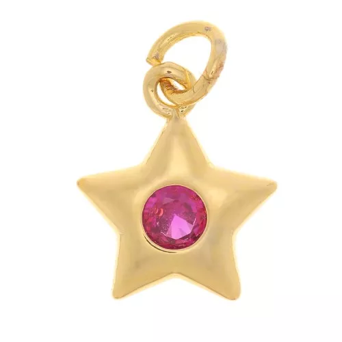 11x9mm Star Charm with zirconium oxide - Gold Tone - Fuchsia x1