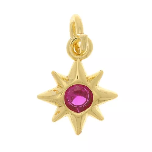 10x8mm North Star Charm with zirconium oxide - Gold Tone - Fuchsia x1