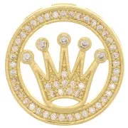 19mm round slider bead with zirconium oxide for 10mm lace - Gold Tone - Crystal x1