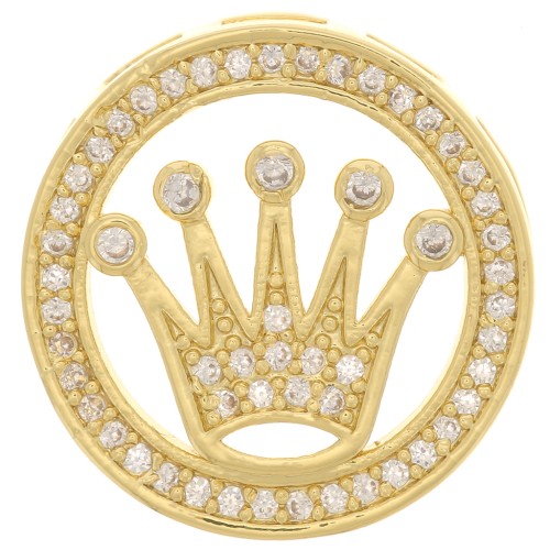 19mm round slider bead with zirconium oxide for 10mm lace - Gold Tone - Crystal x1