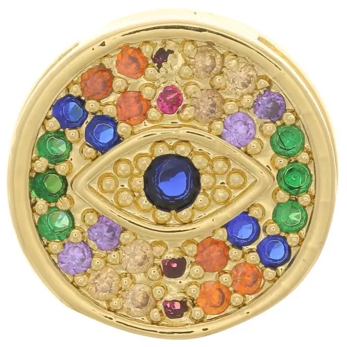14mm Slider bead eye motif with zirconium oxide for 10mm lace - Gold - Multicolored x1