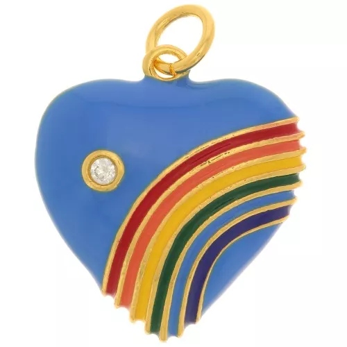 19.5x17mm Epoxy resin and zircon heart pendant - Gold Tone - Blue x1