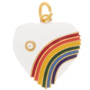 19.5x17mm Epoxy resin and zirconium oxide heart pendant - Gold Tone - White x1