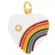 19.5x17mm Epoxy resin and zirconium oxide heart pendant - Gold Tone - White x1