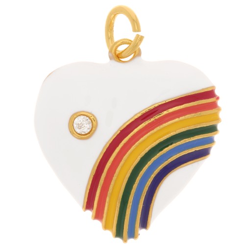 19.5x17mm Epoxy resin and zirconium oxide heart pendant - Gold Tone - White x1