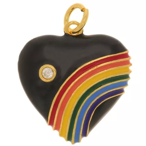 19.5x17mm Epoxy resin and zirconium oxide heart pendant - Gold Tone - Black x1