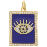 21x15mm Rectangle eye pendant - epoxy resin and zirconium oxide - Gold Tone - Dark Blue x1|raw }}